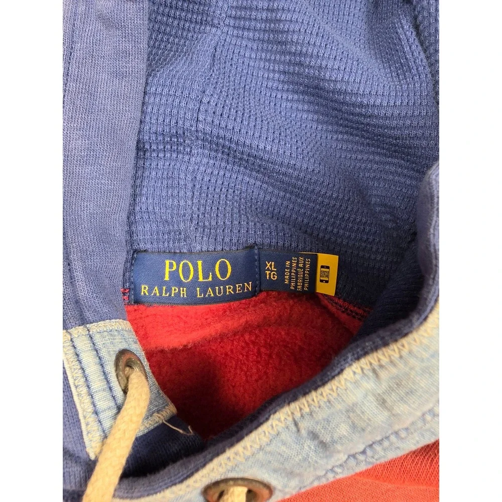 Polo Ralph Lauren Short Sleeve Hoodie Men XL Red Patchwork Bandana Graphic *Read